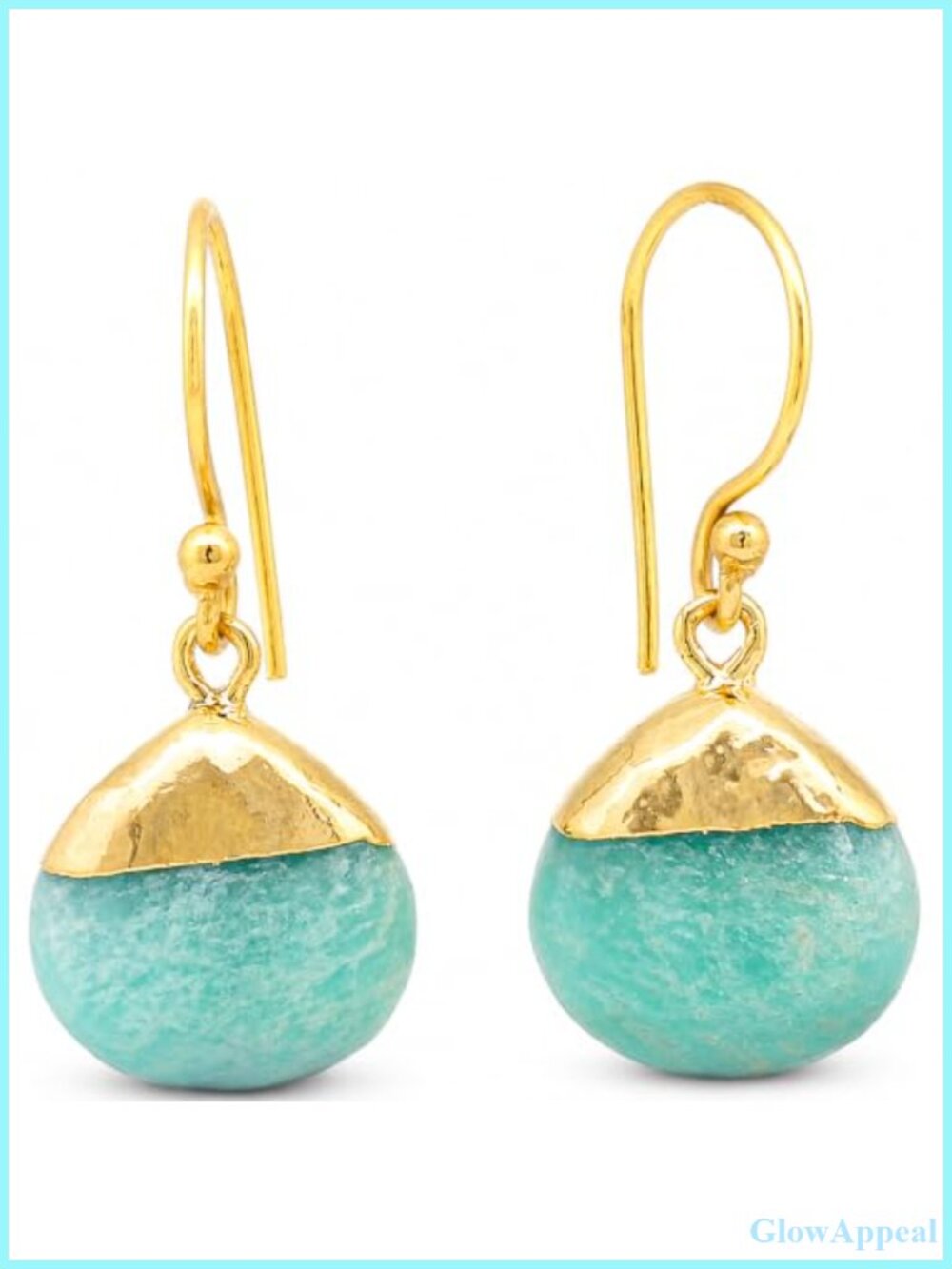 Genuine Amazonite Teardrop Dangle Earrings 14k Gold Plated Drop Earrings